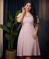 Curve Neck Puffed Sleeve Pink Dress