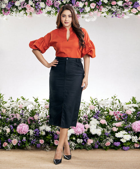 Front Slit Shift Linen Skirt