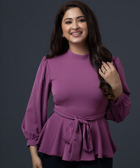 Pink Puffed Sleeve Peplum Top