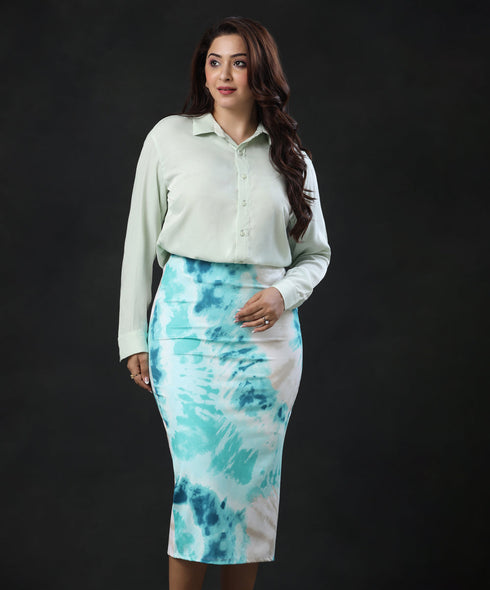 Bodycon Green Printed Midi Skirt