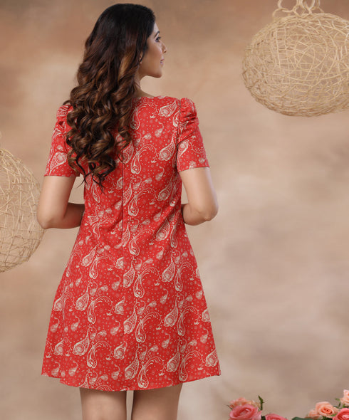 Printed Chiffon Puffed Sleeve Dress