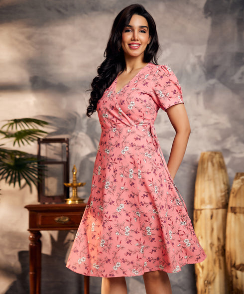 Vneck Short Sleeve Waist Tie Dress