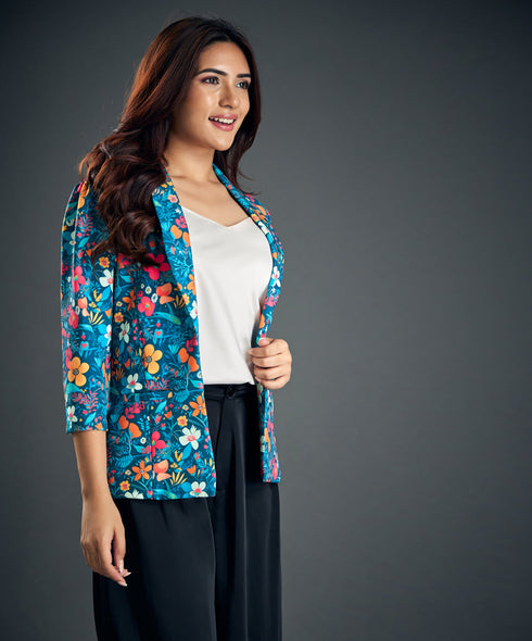 Blue Floral Work Wear Blazer