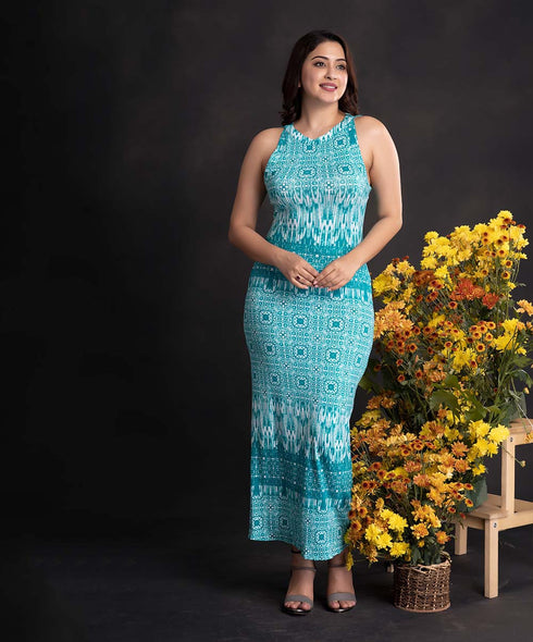 Green Printed ITY Body Hugging Maxi