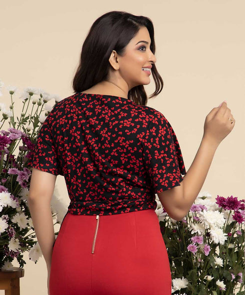 Wrap Tie Side Allover Printed Top