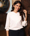 Neck Side Pleated Chiffon White Top