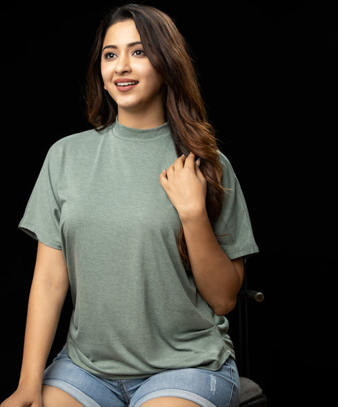 Green Marl Side Hem Gathered Tshirt