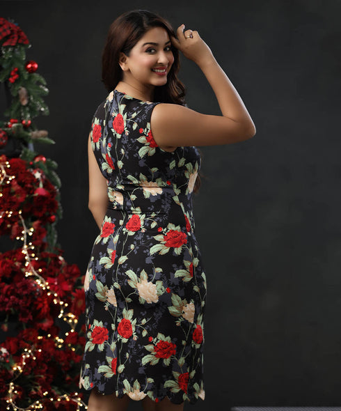 Scalloped Hem Shift Printed Dress