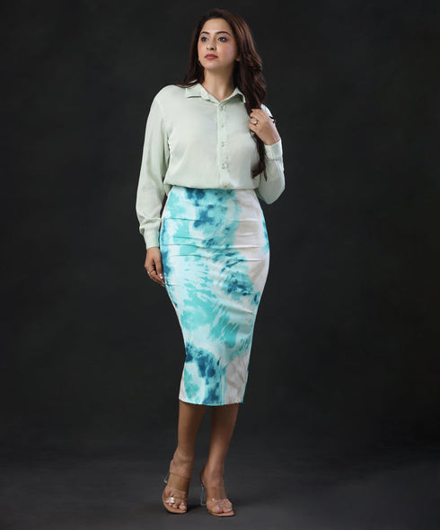 Bodycon Green Printed Midi Skirt