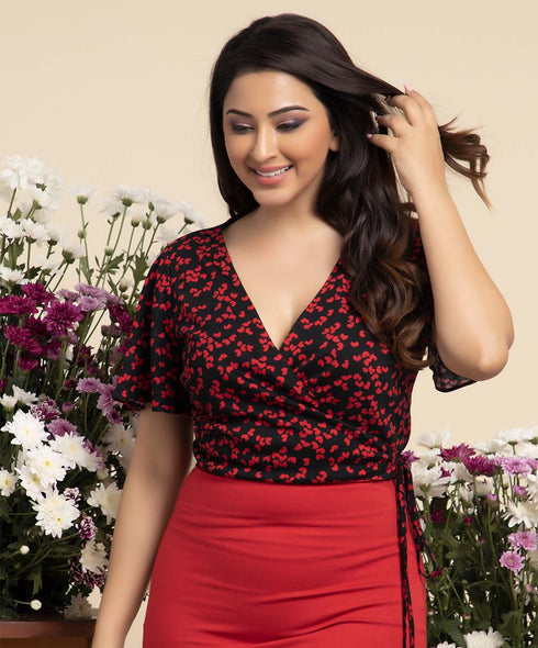 Wrap Tie Side Allover Printed Top