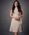 Slanted Panel Skater Beige Dress