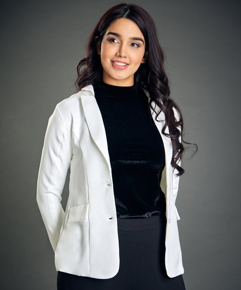 White Oversized Blazer With Lapels