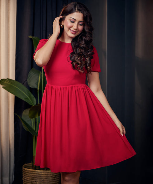 Puffed Sleeve Chiffon Mini Dress