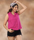 Notch Neck Curved Hem Magenta Top