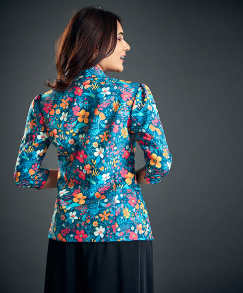 Blue Floral Work Wear Blazer