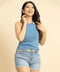 Blue Halter Neck Crop Tshirt