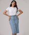 Front Buttoned Midi Length Denim Skirt