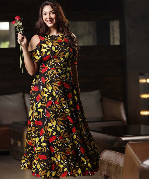 Cold Shoulder Printed Maxi Dress