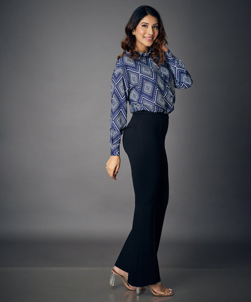 Flared Work Ponte Blue Pants