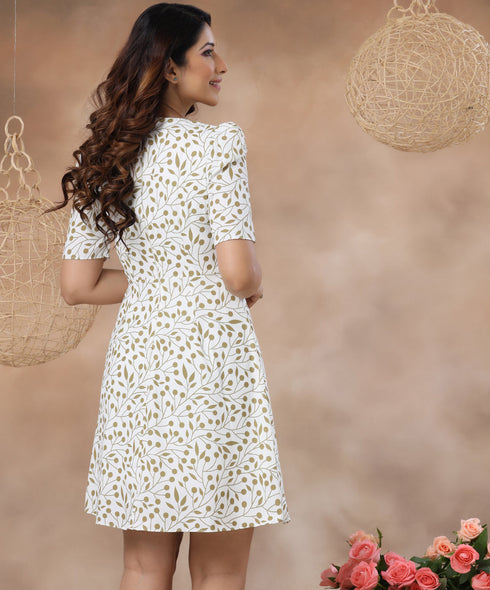 Half Sleeve Detailed Printed Mini Dress