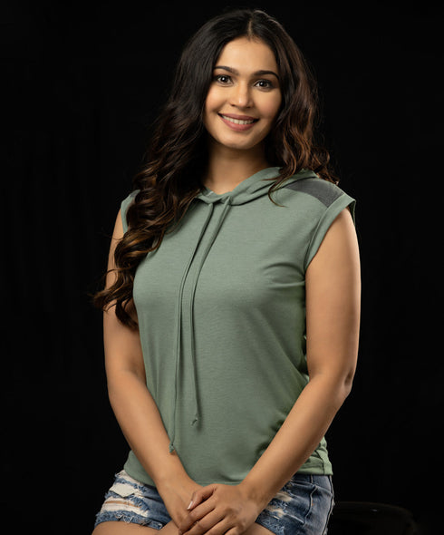 Light Green Shoulder Two Tone Hoodie