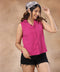 Notch Neck Curved Hem Magenta Top