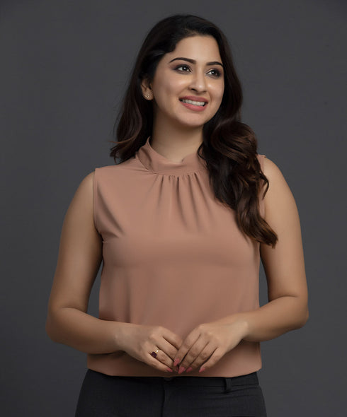 Basic Keyhole Back Sleeveless Top Brown