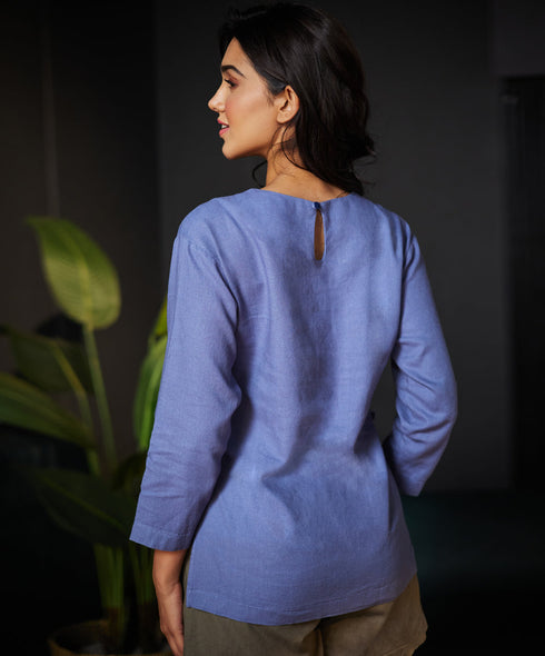 Blue Oversized Linen Top