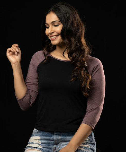 Black And Purple Marl Raglan Long Sleeve Tshirt