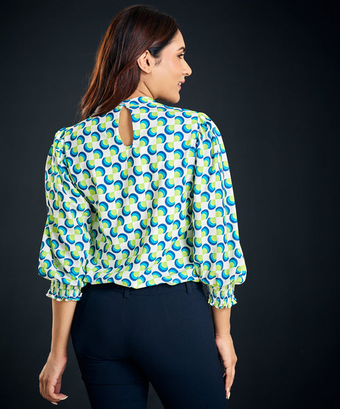 Lantern Sleeve Printed Blouse