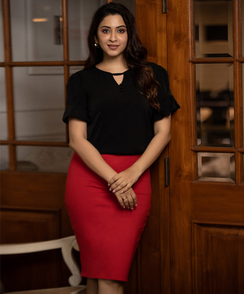 Red Bodycon Ponte Skirt