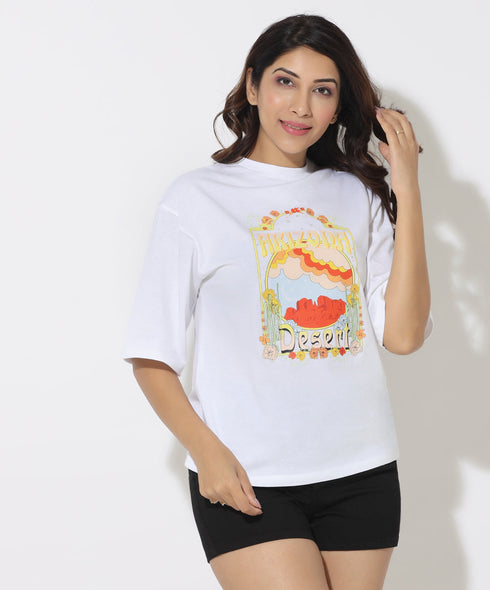 Arizona Desert Printed White Over-Sized T-Shirt