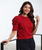 Sleeve Detailed Round Neck Maroon Top
