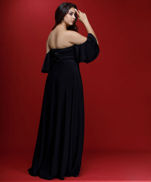 Black Tube Maxi With Flared Sleeve