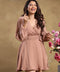 Vneck Lantern Sleeve Brown Dress