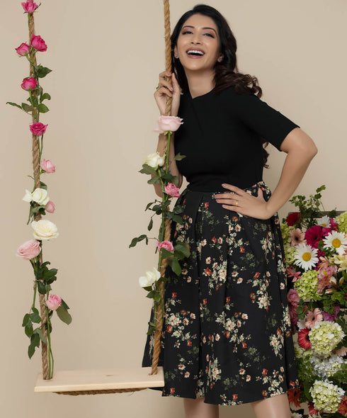 Black Mixed Bunch Floral Mixed Dress