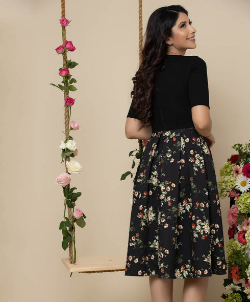 Black Mixed Bunch Floral Mixed Dress