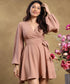 Vneck Lantern Sleeve Brown Dress
