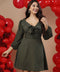 Bow Tie Deep Vneck Green Dress