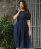 High-Square Neck Midi Linen Blue Dress