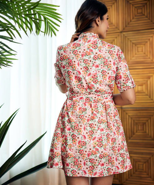 Oversized Sleeve Printed Mini Dress