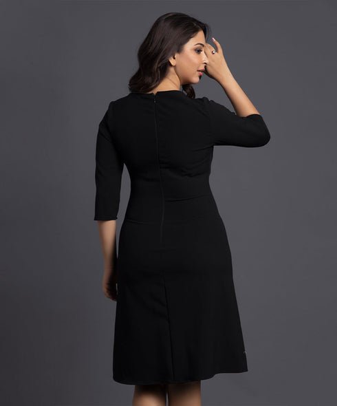 Black Shift Boat Neck Formal Dress