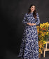 Navy Blue Elegant Floral Printed Maxi