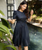 Navy Waist Tie Linen Dress