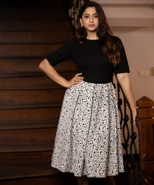 Black White Printed Solid Mixed Dress