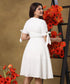 Vneck Buttoned Sleeve Tie White Dress