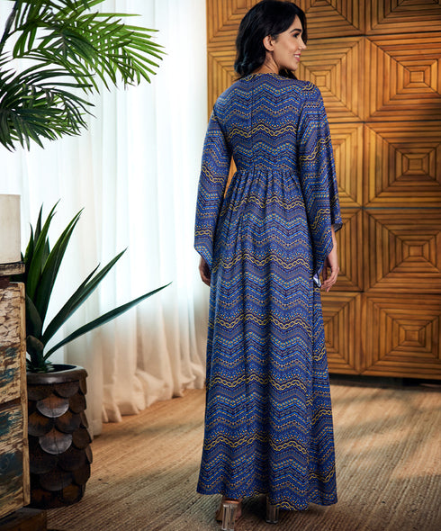 Chiffon Printed Draped Maxi Dress