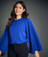 Sleeve Pleated Chiffon Royal Blue Top