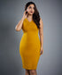 Vneck Sleeveless Bodycon Mustard Dress