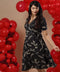 Vneck Sleeve Detailed Printed Dress